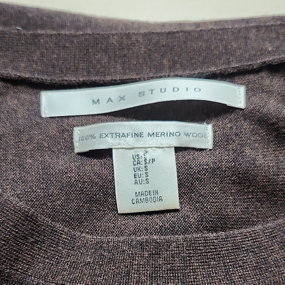 MAX STUDIO Chocolate brown 100% Extra fine Merino wool sweater - Picture 6 of 9